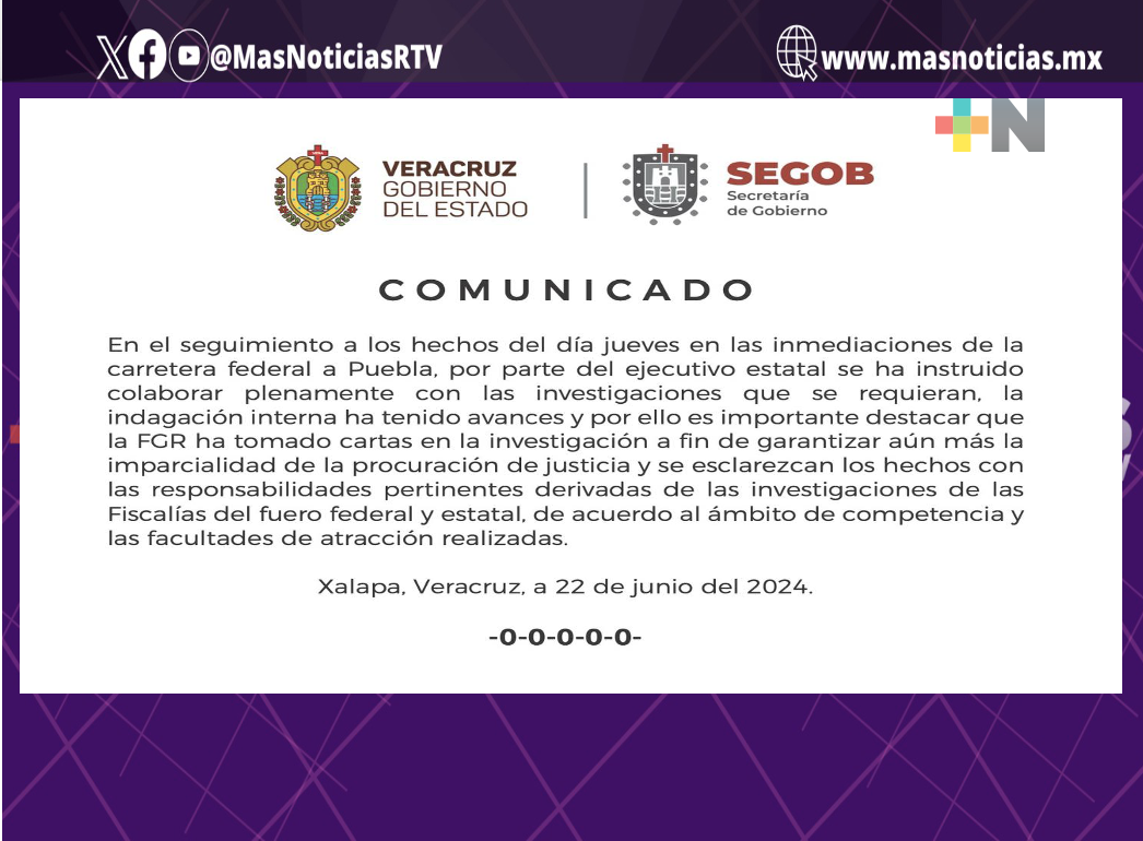 FGR se suma a investigación de hechos en Perote, se procurará la justicia: Segob